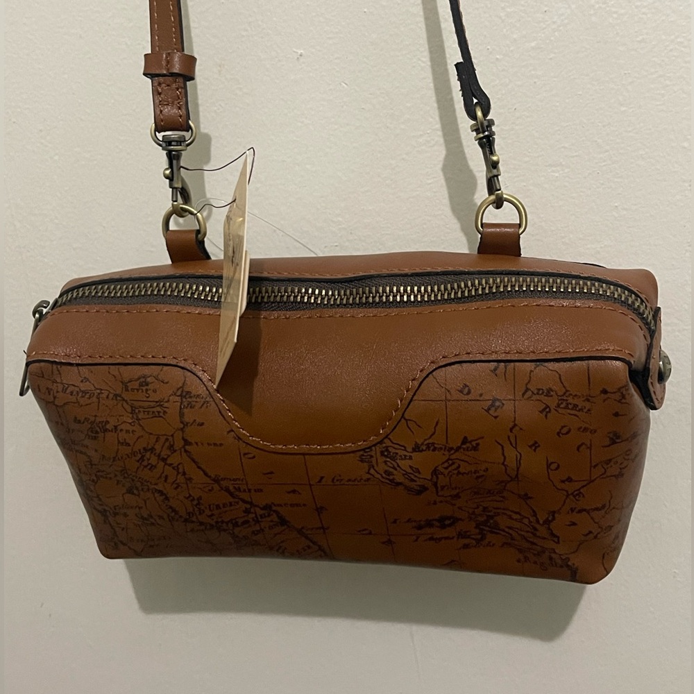 Patricia Nash Leather Joliet Crossbody Clutch Pouch Signature Map Riot Rust NWT